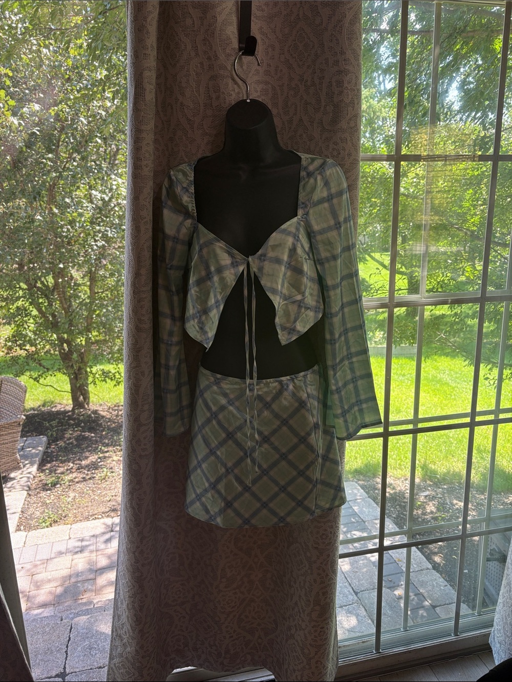 Princess Polly Sheena Set Plaid Two-Piece Mini Skirt Set in Light Green - NWT